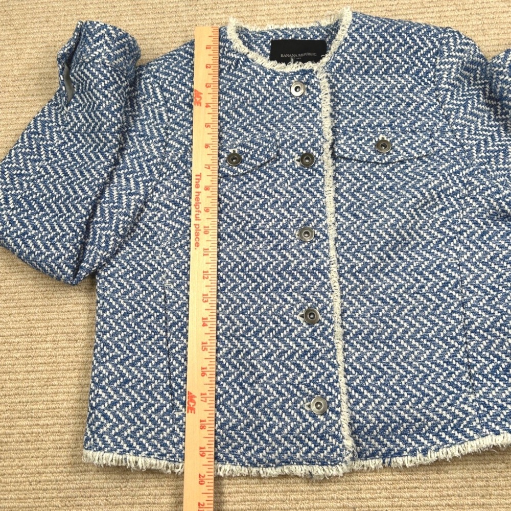 Banana Republic Tweed Jacket Womens S Blue Herringbone Preppy Classic Chic - Picture 7 of 15